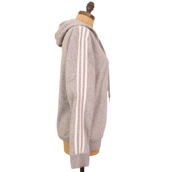 Adidas Essential 3 Stripe Hoodie Sweatshirt Top Size S Fleece Gray EUC B6 - Picture 2 of 6